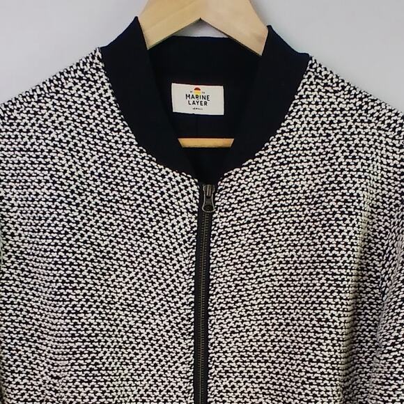 Marine Layer SZ S Birdseye Bomber in Black/White Contrast Style 14098 - Picture 4 of 7